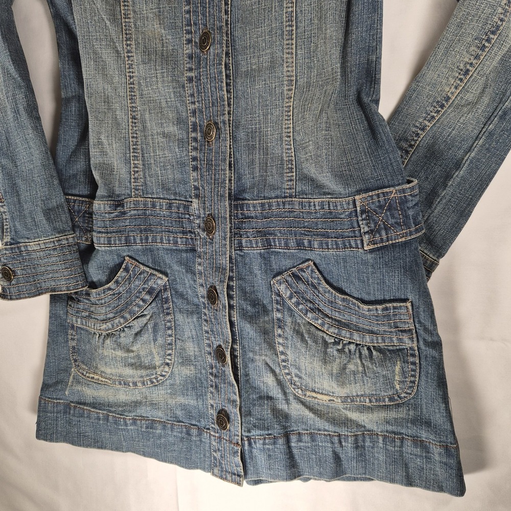 Vintage Y2K Denim Babydoll Mini Dress Western Cowgirl Festival Core Size 7/8 - Picture 3 of 14